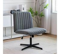 Armless Office Chairno Wheels-Legged Desk Chair Cotton Linen Height Adjustable Swivel Computer Chair Swivel Vanity Chair,Brown Cotton Linen/Beige Cotton Linen to Pursue Happiness(Grey Cotton Line