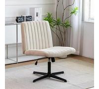 Armless Office Chairno Wheels-Legged Desk Chair Cotton Linen Height Adjustable Swivel Computer Chair Swivel Vanity Chair,Brown Cotton Linen/Beige Cotton Linen to Pursue Happiness(Beige Cotton Lin