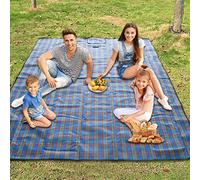 Armo - Manta de Picnic Extragrande de tartán con asa de Transporte, Impermeable, para Playa, jardín, al Aire Libre, Lavable, 200 cm x 200 cm (Azul)
