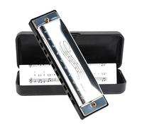 Armónica Blues en C, diatónica de 10 agujeros, 20 tonos, boca, órgano, llave de C de acero inoxidable, mini armónica azul para niños, adultos, principiantes e intérpretes (plata)