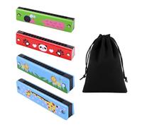 Armónica Con Patrón De Dibujos Animados De 4 Piezas Y Bolsa De Terciopelo De 1 Pieza, Linda Armónica Para Niños, Instrumento Musical De Iluminación Para Niños, Juguete Creativo Para Niños
