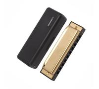 Armónica Cromática Armónica de blues de 10 agujeros en C para principiantes y adultos Instrumento de viento de armónica de diez agujeros(Gold)