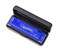 Armónica de 10 agujeros, mini armónica de metal plateado a escala completa, adecuada para adultos, Acción de Gracias y Navidad, regalos de regreso a la escuela (azul)