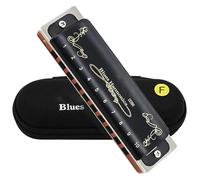 Armónica Profesional Armónica Diatónica De 10 Agujeros Y 20 Tonos Para Blues Con Funda Negra Y Bolsa De Lona(Key of F)