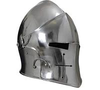 Armor Barbuta Casco de caballeros templarios cruzados casco de armadura romana espartana, acabado plateado, tamaño estándar, se adapta a casi todos los adultos
