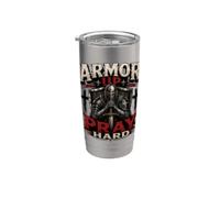 Armor Up Pray Hard Christian Warrior Knight Faith Vaso térmico de acero inoxidable de doble pared