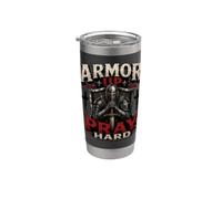 Armor Up Pray Hard Christian Warrior Knight Faith Vaso térmico de acero inoxidable de doble pared