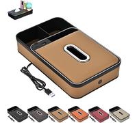 Armrest Storage Box with LED Ambient Light, Center Console Cover with 7 Color LED Light Cup Holder, Multifunction Center Console Organizer, Tissue Box for Most Vehicles (Light Brown,Standard)