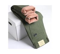 (army green, 36) Men's Clothing Winter fleece warm men's jeans coffee color straight velvet stretch fashionable wool pants business