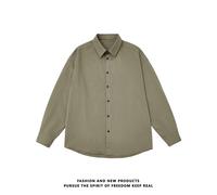(army green, L) Men's Clothing 2025 Autumn Long Sleeve Shirt 8 Color Candy Color Solid Dopamine Shirt Y2K Style Top