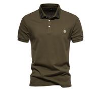 (ArmyGreen, EUR M 70-80kg) Men's Clothing AIOPEON Brand 100% Cotton Men's Polo Shirts Casual Solid Color Short Sleeve Polo Shirts for Men
