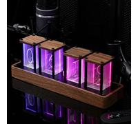 ARMYJY Kit de reloj de tubo brillante con pantalla digital LED RGB con base de madera de nogal, temporizador de alarma WiFi, montaje acrílico alimentado por tipo C para decoración de escritorio de 4/6