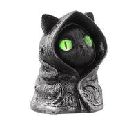 ARMYJY Misteriosa figura de gato negro con capucha con ojos de esmeralda, estatua de resina gótica de 8 cm para decoración del hogar, estantería o Halloween