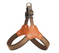 Arnés acolchado de cuero de nailon para perro, arnés duradero para mascotas para perros medianos y grandes, bulldog francés, labrador, entrenamiento para caminar (marrón, L)