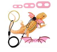 Arnés ajustable de dragón barbudo, paquete de 3 tamaños, arnés de cuero suave con ala para reptiles lagartos pequeños, medianos y grandes, anfibios, animales (rosa)