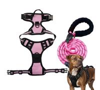 Arnés antitirones para perros con cuerda de arrastre, arnés antitirones para perros pequeños, medianos y grandes, correa de pecho antitirón, cuerda de seguridad, control sin tirones, ajustable (rosa