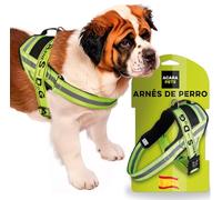 Arnés con opción de Correa para Perro ACARAPETS - Arnés con 3 Anillas, Acolchado y Transpirable. Correa Bífida Elástica, Reflectante, Ajustable, para Caminar y Correr. (Amarillo Flúor, XL)