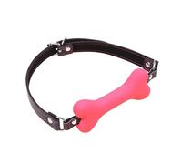Arnés de cuero macizo con forma de hueso de perro de silicona, mordaza con forma de bola, tapón bucal BDSM, productos sexuales for parejas, juguetes eróticos, juegos for adultos(Pink)
