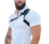 Arnés de cuero para hombre, cadena para el cuerpo, chaleco gótico ajustable, armadura de hombro, cinturón steampunk, disfraz de club, Negro, talla única