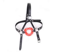 Arnés de cuero y silicona con boca abierta para BDSM,para mujeres y hombres,con bola de silicona,para fijación oral,para juegos de adultos,juguetes sexuales para coquetear,color negro,talla