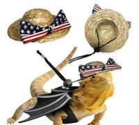 Arnés de dragón barbudo y mini gorras de pajilla para mascotas, suministros divertidos para disfraz de mascotas, paquete de 3 tamaños, arnés de cuero para reptiles lagarto (plateado)