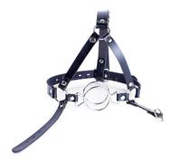 Arnés de mordaza de boca abierta de acero inoxidable con doble anillo para adultos,correa para la cabeza,bondage,juguetes sexuales para mujer y hombre,color negro,talla única