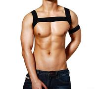 Arnés de pecho para hombre, 1 paquete de correa muscular corporal con correas elásticas para el hombro y el cuello, diseño hueco para disfraz de fiesta de club, ajuste ajustable para hombres (negro)