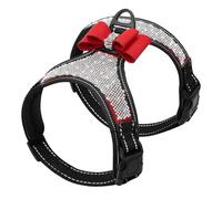 Arnés De Perro Reflectante Al Aire Libre Glitter Glitter Strap Bowknot Accesorios Nylon Bulldog Atentable Pug Harness para Perros Pequeños Y Medianos,Rojo,L