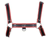 Arnés de piel auténtica para hombre, color negro y rojo, hecho a mano, color azul (S/M)