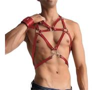 Arnés de piel sintética para hombre, estilo punk, gótico, baile, sexy, ajustable, correa de pecho, tirantes de pecho, cinturón para carnaval, rosso, Talla única