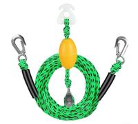 Arnés de remolque para barco, cuerda de esquí acuático de 17 pies, resistente, conector remolcable en forma de Y, sistema de polea giratoria de 360 grados, remolque flotante (verde negro)