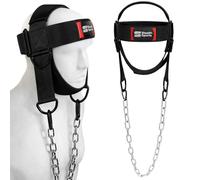 Arnés para el cuello con cadena ajustable, correas para la cabeza y la barbilla acolchadas de neopreno grueso, ejercitador de cuello para entrenamiento con pesas y entrenamiento del cuello