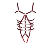 Arnés para el Pecho de Cuero Punk para Mujer, Jaula para el Cuerpo, Cinturones de Cintura Ajustables con Huecos completos, Disfraces de Rave para Festival gótico (Vino Rojo)