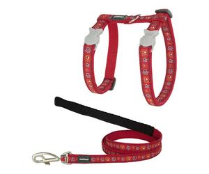 Arnés para Gato Red Dingo Style Rojo Correa Huella de animal
