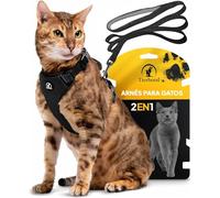 Arnés para Gatos Antiescape Ajustable con Correa 1,4m - Negro, Talla S | Neopreno ligero y duradero - libertad de movimiento sin presión - elementos reflectantes - clip de cuello, sin estrés