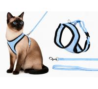 arnes para Gatos - arnés Harms Azul con Correa a Juego - Nylon Transpirable Ajustable con Cierre Clic y mosquetón Cromado - 32cm / 36-48cm / 110cm