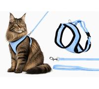 arnes para Gatos - arnés Harms Azul con Correa - Mesh Transpirable y Ajuste cómodo - 37cm / 43-55cm / 120cm