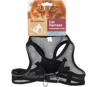 arnes para Gatos - Step&Go Berta Negro L - 30-34 cm / 48-52 cm - Nylon con Malla Transpirable y Bandas Reflectantes