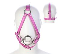 Arnés para la cabeza Bondage con anillo de mordaza SM Arnés para la cabeza de cuero Mordaza para la boca con 2 anillos de metal Correas de sujeción para la cabeza de caballo Juguete sexual fetiche