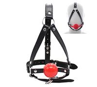 Arnés para la cabeza Bondage con mordaza bucal Bola SM Arnés para la cabeza de cuero Mordaza bucal de silicona Juego sexual erótico ajustable BDSM Esclavo Fetiche Juguetes sexuales para adultos