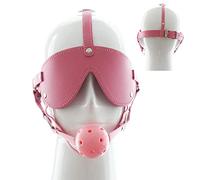 Arnés para la cabeza Bondage con mordaza bucal y máscara para los ojos Correas de cuero SM para reposacabezas de caballo Bola de mordaza bucal de Juego de rol Coqueteo Juguete sexual ajustable