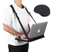 Arnés para Ordenador Portátil, Escritorio Portátil Negro y Ajustable, Compatible con la Mayoría de los Tamaños de Portátiles, Incluye Alfombrilla para Ratón de Espuma Viscoelástica