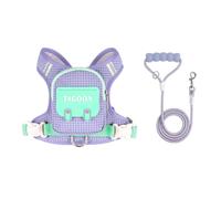 Arnés para perro con bolsillo para mochila y correa, ajustable, morado-M | Tiras reflectantes, bolsillo de almacenamiento con cremallera, estilo chaleco, perros pequeños a XL, incluye correa