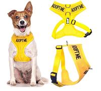 Arnés para perro con codificado de color amarillo y texto en inglés "Adopt Me" (necesito de una nueva casa), acolchado, resistente al agua, con anilla en D frontal para evitar los tirones, para prevenir accidentes indicando a los demás de la situación de tu perro
