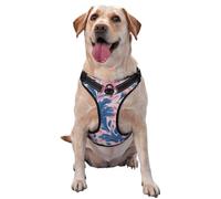 Arnés para perro con diseño de flores rosas y azules, sin tirones, ajustable, reflectante, Oxford, fácil control, arnés para perro mediano y grande