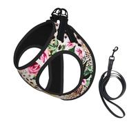 Arnés para perro con estampado de leopardo y rosa, 2 hebillas, chaleco para perro, clip frontal para correa sin tirones, para perros pequeños y medianos