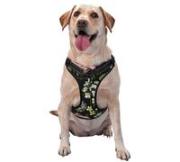 Arnés para perro vintage verde botánico sobre negro, sin tirones, ajustable, reflectante, Oxford, fácil control, tamaño mediano y grande