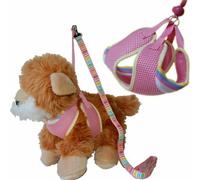 Arnés para perros acolchado con correa a juego, rosa con rayas de colores talla L
