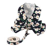 Arnés para Perros Conjunto de arnés y Correa Transpirable para Perros Ropa para Gatos con Lazo Floral para Correas de Chaleco para Perros pequeños y medianos (Cian XS 1.5_2.5kg)