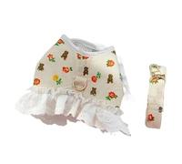 Arnés para Perros Conjunto de Correa con arnés para Perros y Gatos, arnés Floral de Encaje Ajustable para Mascotas, Chaleco, Vestido de Princesa para Perros y Cachorros, Falda (Blanco XS)